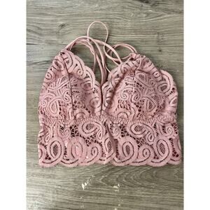 Victoria's Secret PINK Strappy Floral Crochet Lace Padded Bralette XS Mauve